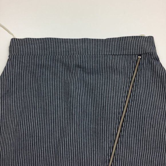 THE VINTAGE SHOP Dark Blue Gray Striped Asymmetric Zip Front Pencil Skirt - Picture 4 of 8
